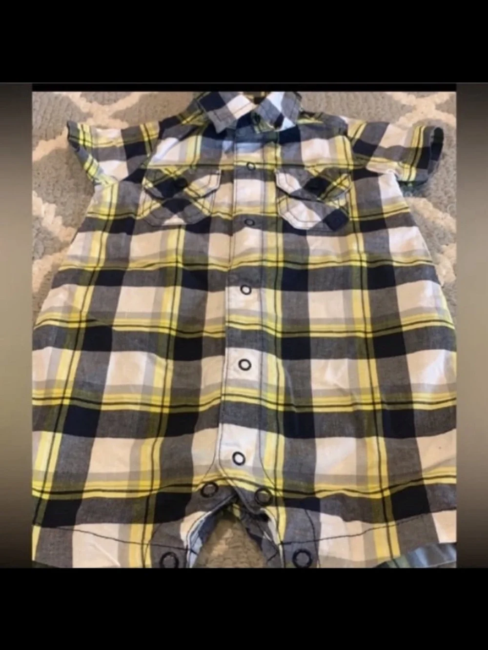 Baby Boys 6 months Plaid Snap Romper & Navy Blue Rash Guard  bundle